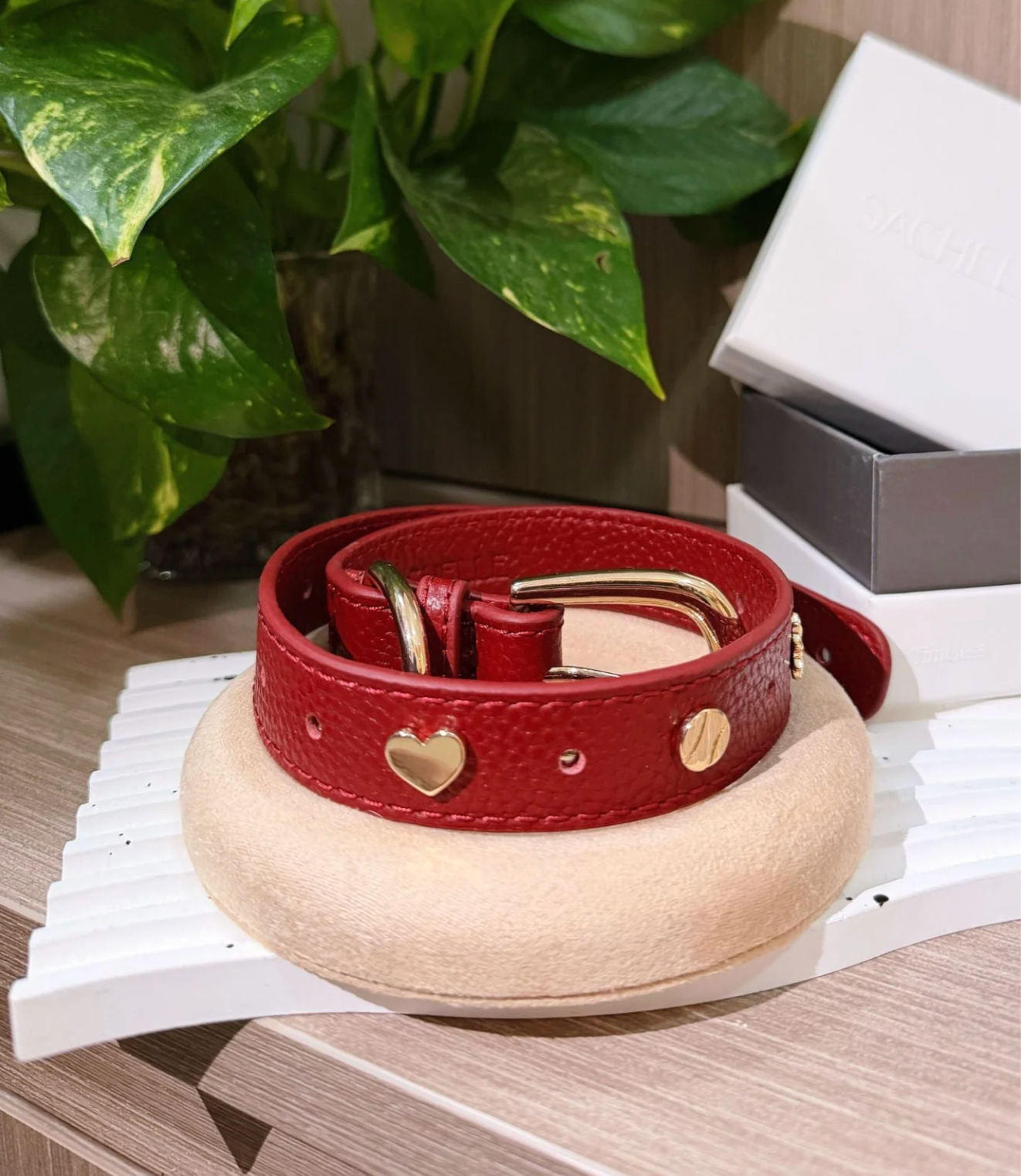 Sachelle Burgundy Leather Pet Charm Collar