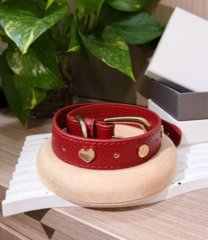 Sachelle Burgundy Leather Pet Charm Collar