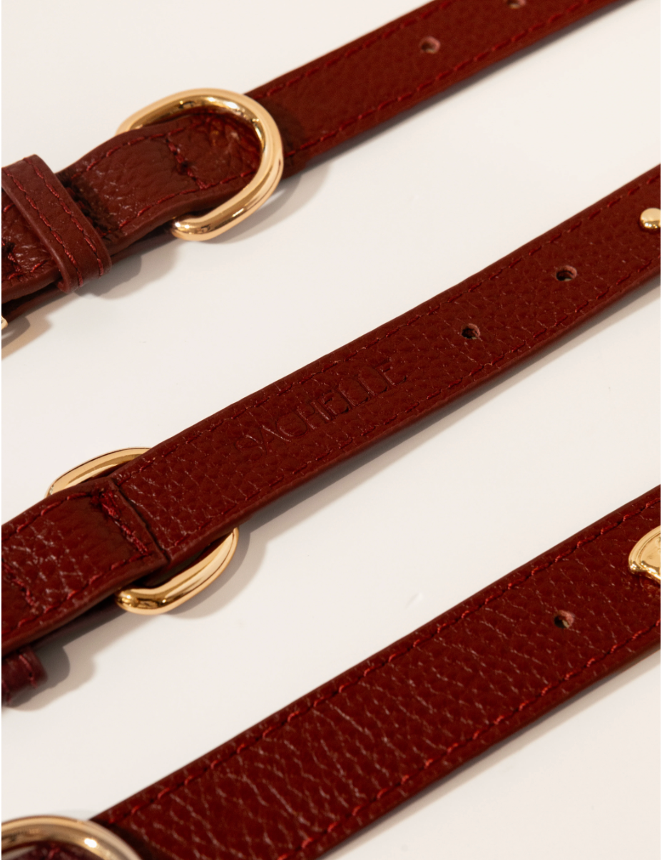 Sachelle Burgundy Leather Pet Charm Collar