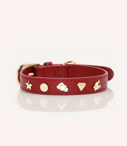 Sachelle Burgundy Leather Pet Charm Collar